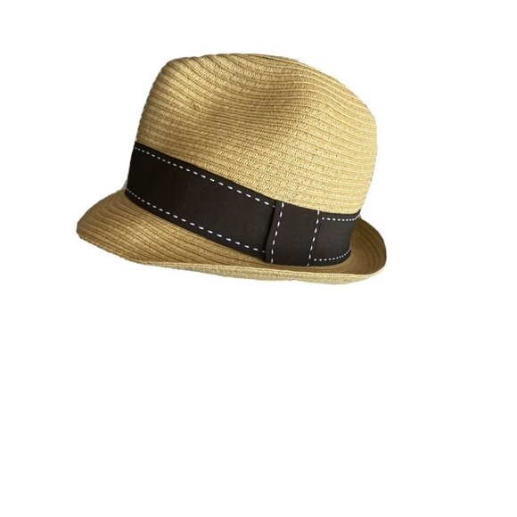 Impermeable Weatherproof Fedora Summer Hat Brown Ribbon Trim Size M - Picture 1 of 5